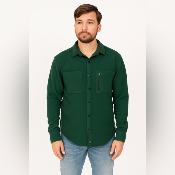 Barbell Men’s Flannel Dark Green Button-Up Shirt - Picture 1 of 4